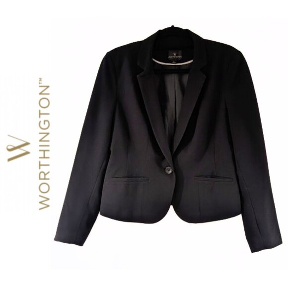 Worthington Women's Large Black Double Breasted Blazer Structured Jacket - Picture 3 of 4